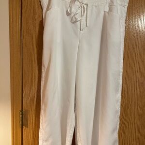 White Drawstring Wide Leg Crop Pants